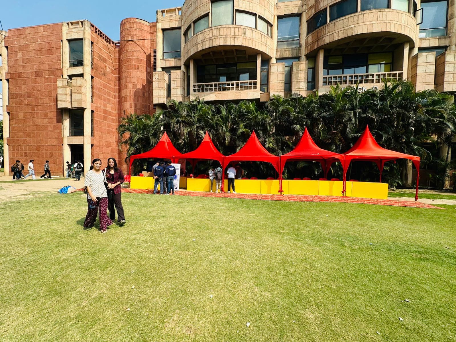 Canopies up on the campus lawn